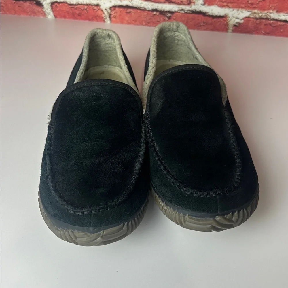 Sorel Men’s Slip-On Shoes Size 10 Black Suede Sherpa Lined Comfort Loafers